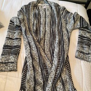 Black and white long cardigan with tassels